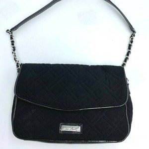 Vera Bradley Black Microfiber Moon Blooms Patent Chain Strap Shoulder Bag Purse